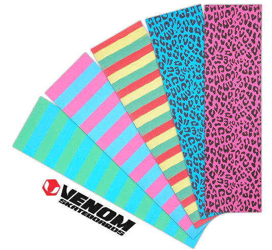 Venom Professional Grade Skateboard Griptape 9" x 33" - Leopard - Neon Blue Grip Tape Venom Skateboards