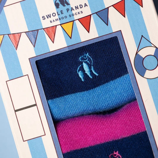 Beach Hut Sock Box - 2 Pairs of Bamboo Socks (His) Sock Gift Box Swole Panda