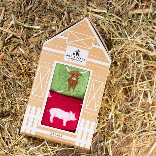 Barn Sock Box - 2 Pairs of Bamboo Socks (His) Sock Gift Box Swole Panda