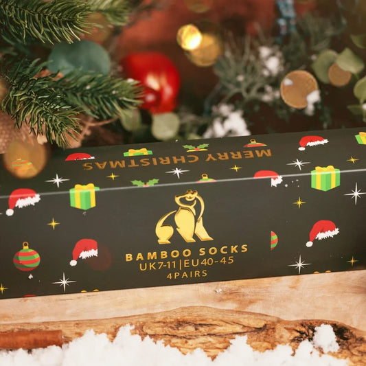 Green Christmas Drawer Box - 4 Pairs of Bamboo Socks (His) Sock Gift Box Swole Panda