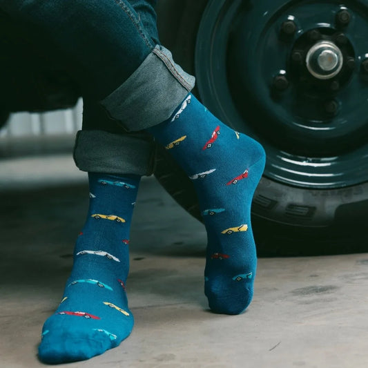 Blue Classic Car Bamboo Socks Socks Swole Panda