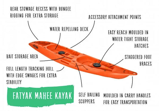 Mahee Tandem Kayak | Plastic Neutral | Orange | Stable & Durable Sit-on-Top Kayak Fatyak Kayaks