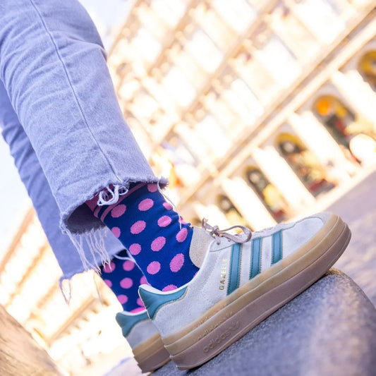Navy and Pink Polka Dot Bamboo Socks Socks Swole Panda