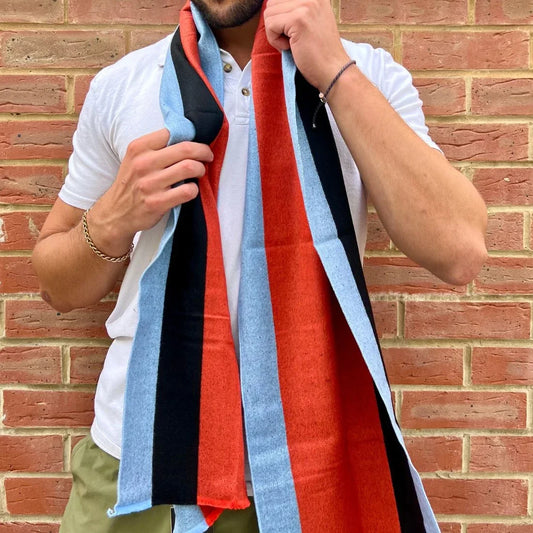 Orange & Blue Stripe Bamboo Scarf Scarves Swole Panda