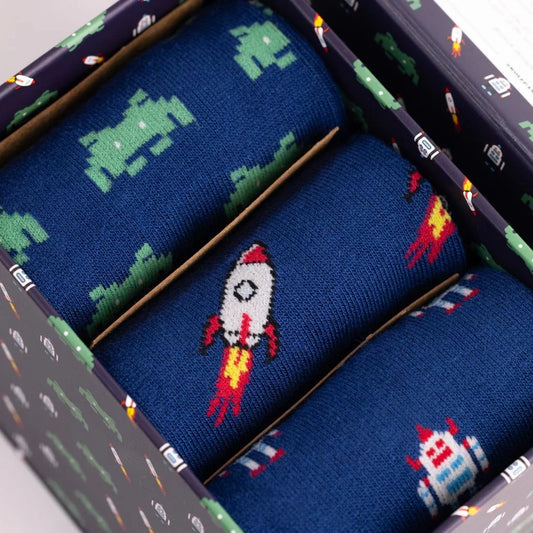 Outer Space Sock Box - 3 Pairs of Bamboo Socks (His) Sock Gift Box Swole Panda