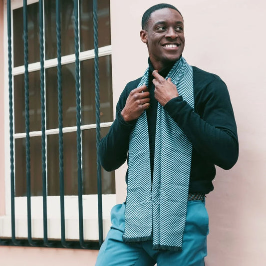 Blue Herringbone Bamboo Scarf Scarves Swole Panda