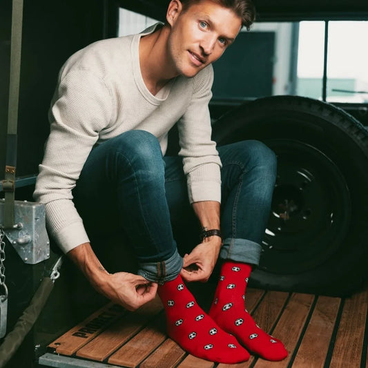Red Football Bamboo Socks Socks Swole Panda