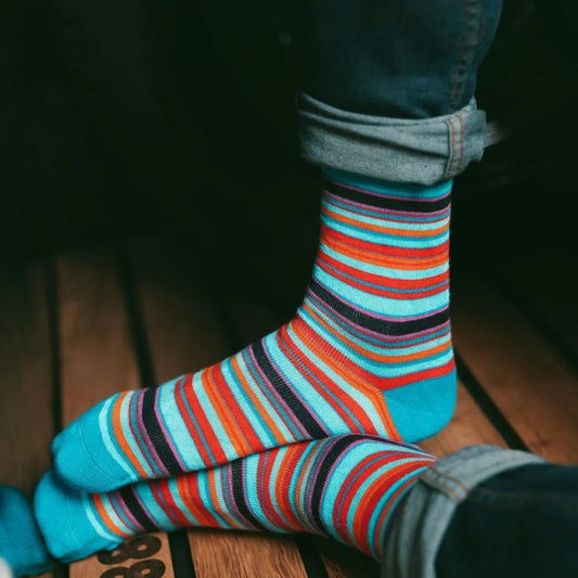 Blue and Red Narrow Striped Bamboo Socks Socks Swole Panda