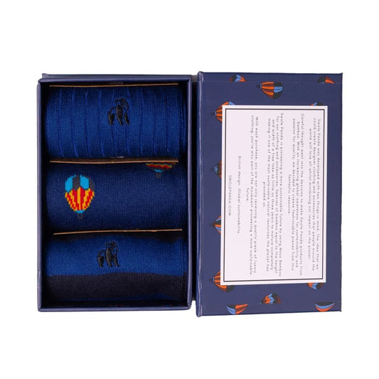 Hot Air Balloon Sock Box - 3 Pairs of Bamboo Socks (His) Sock Gift Box Swole Panda