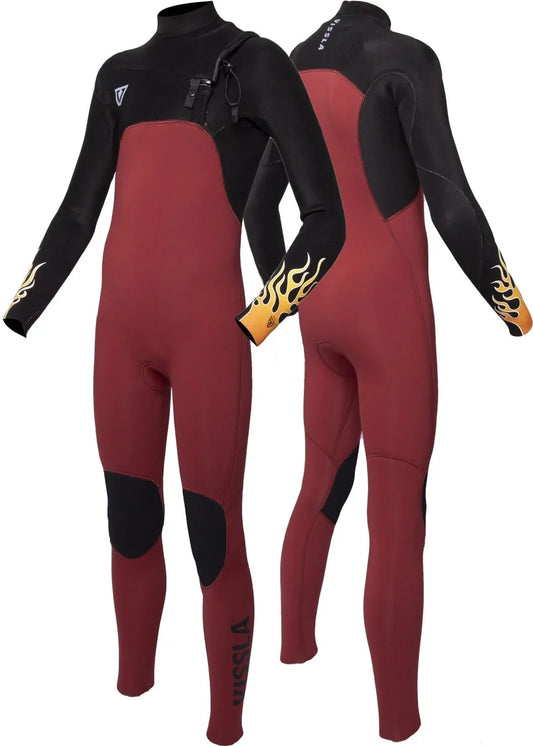 Vissla High Seas Boys Fire 4-3 Full Chest Zip-red kids wetsuit Vissla
