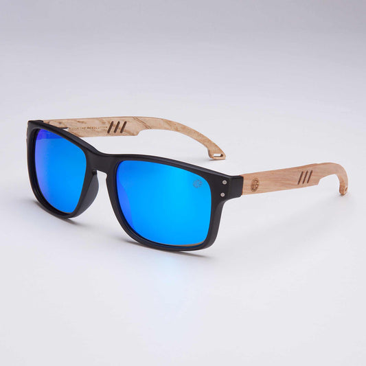 Bells Beach – Mens Polarised Sunglasses with Real Wood Arms Sunglasses Union Of Surf Blue Mirror