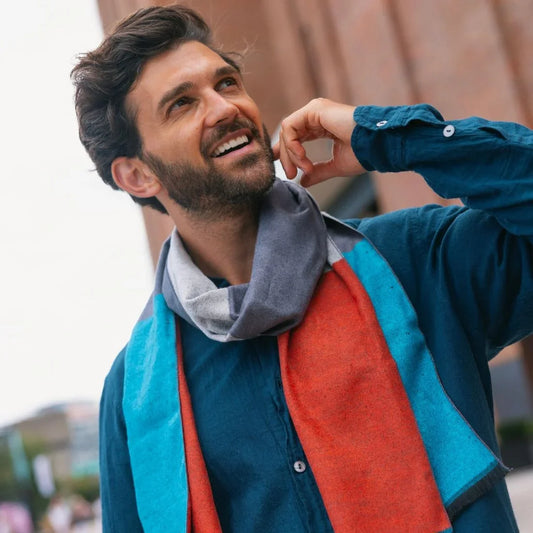 Orange, Blue & Grey Stripe Bamboo Scarf Scarves Swole Panda