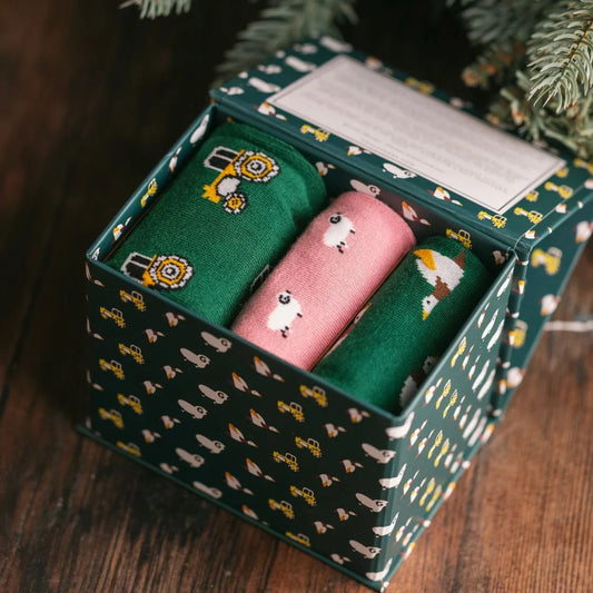 Farm Sock Box - 3 Pairs of Bamboo Socks (His) Sock Gift Box Swole Panda