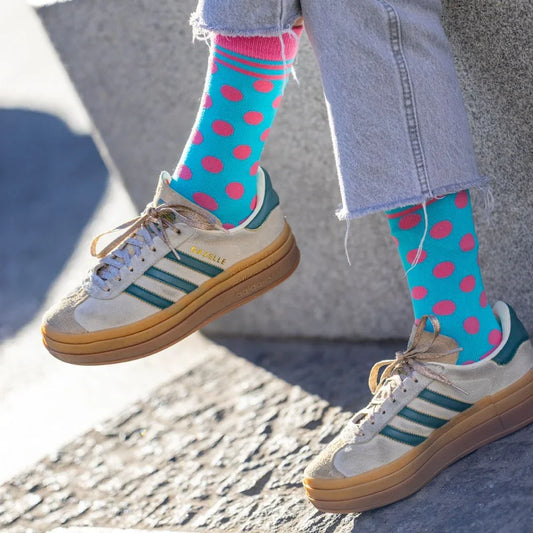 Blue and Pink Polka Dot Bamboo Socks Socks Swole Panda
