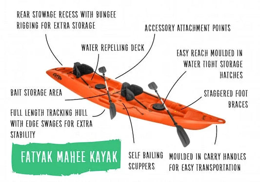 'MAHEE' Double Seater Kayak Orange Package Deal 🟠 Sit-on-Top Kayak | Package Deal Fatyak Kayaks