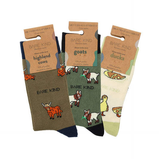 Farm Animals Bundle of 3 Bamboo Sock Set Socks Bare Kind