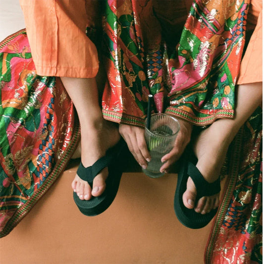 Indosole - Womens Flip Flops - Platform - Black Sandals Indosole
