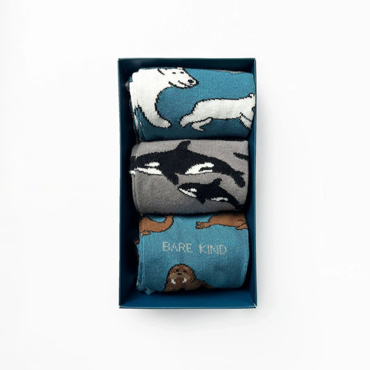 Arctic Animals Bamboo Socks Gift Box of 3 Socks Bare Kind