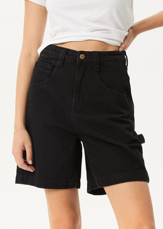 Afends Emilie- Denim Workwear Short - washed black ladies shorts AFENDS