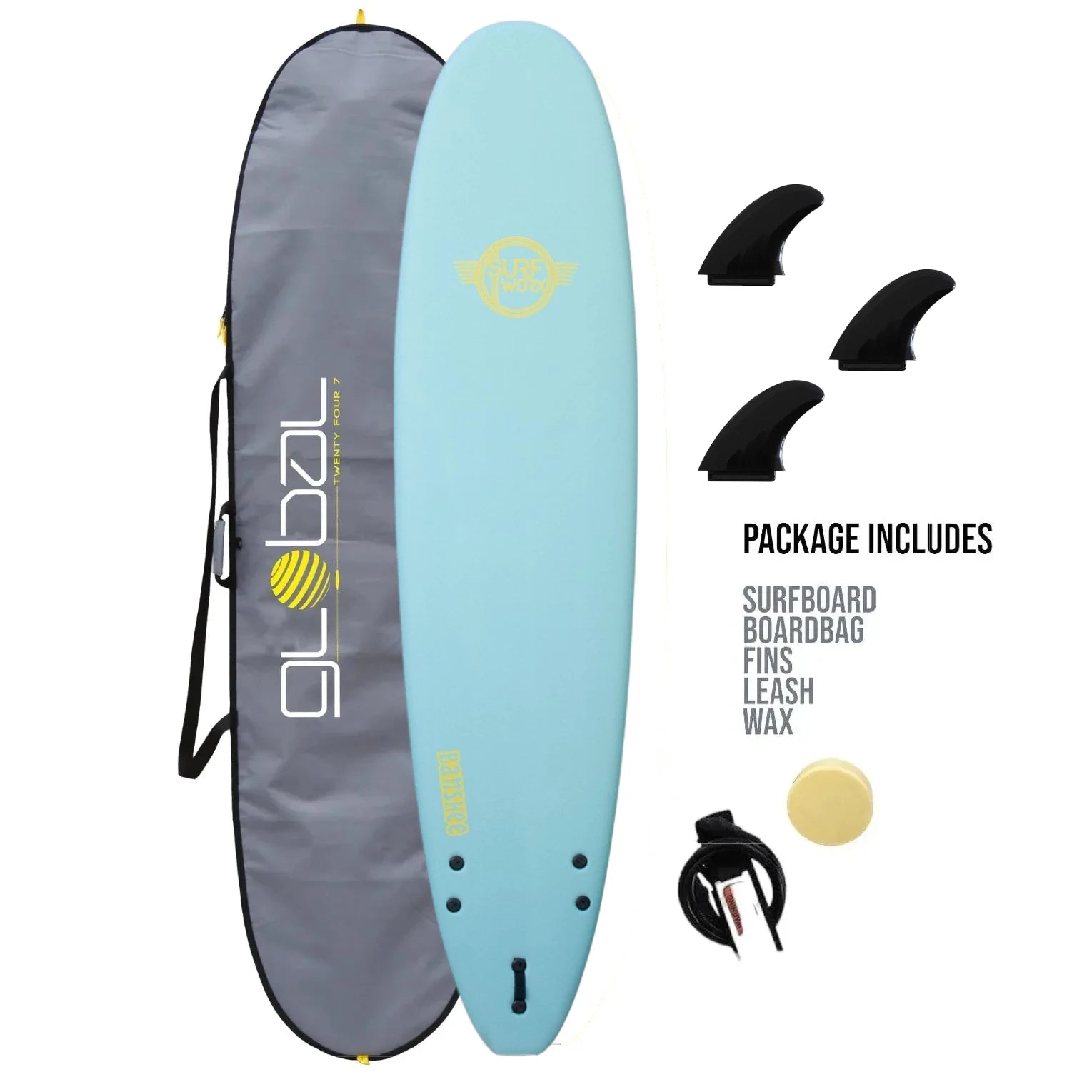 Surfworx Ribeye Navy Mini Mal Soft Surfboard 7ft 0 Starter Package