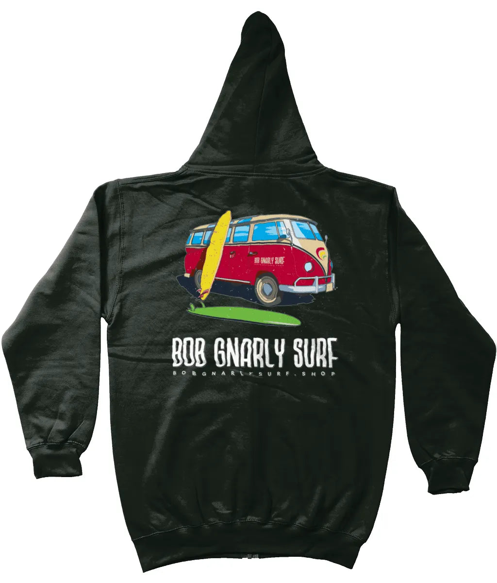Bob Gnarly Surf Zipped Hoodie Wave Hunt Printed Clothing Bob Gnarly Surf Charcoal Small
