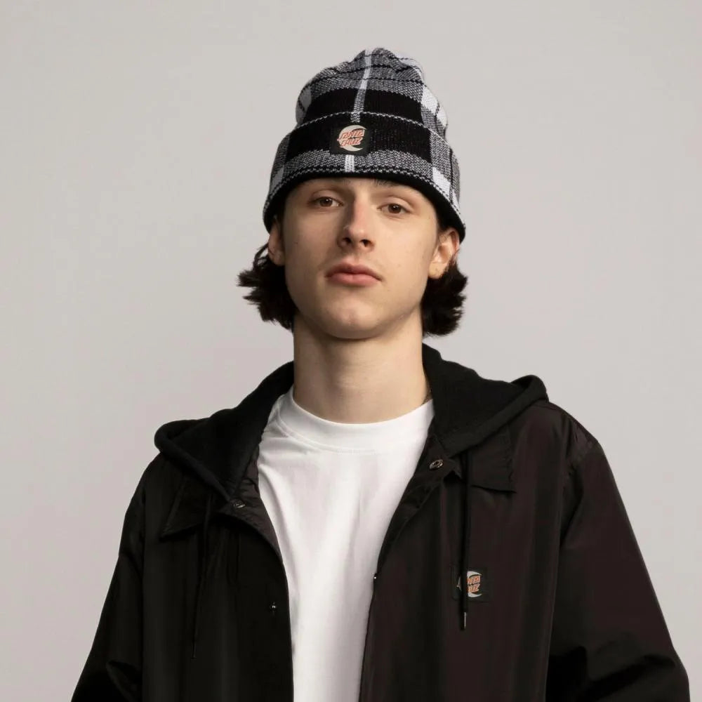 Santa Cruz Mono Dot Check Beanie Black White - Bob Gnarly Surf