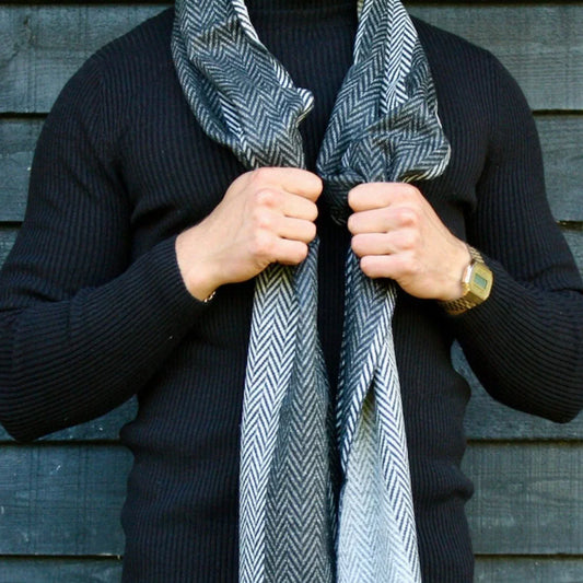 Black & White Herringbone Bamboo Scarf Scarves Swole Panda