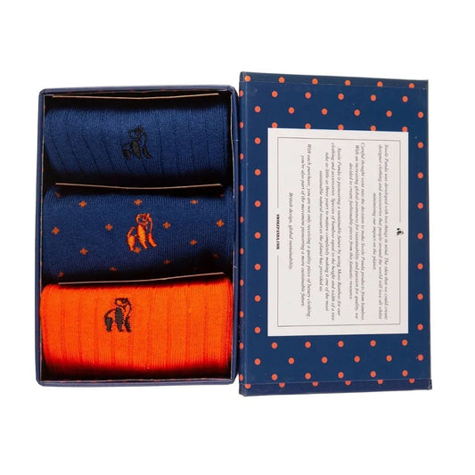 Orange and Blue Sock Box - 3 Pairs of Bamboo Socks (His) Sock Gift Box Swole Panda