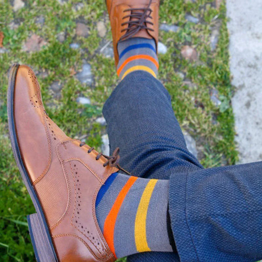Grey Small Striped Bamboo Socks (Comfort Cuff) Socks Swole Panda