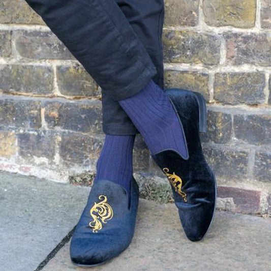 Navy Bamboo Socks (Comfort Cuff) Socks Swole Panda