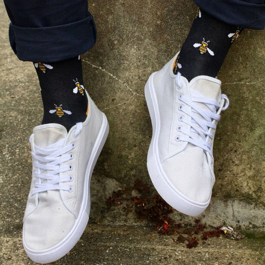 Navy Bumblebee Bamboo Socks (Comfort Cuff) Socks Swole Panda