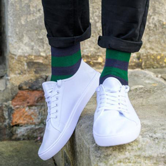Racing Green Striped Bamboo Socks (Comfort Cuff) Socks Swole Panda