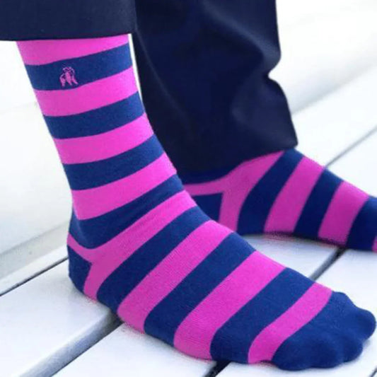 Rich Pink Striped Bamboo Socks (Comfort Cuff) Socks Swole Panda