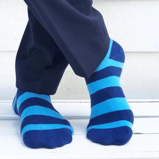 Sky Blue Striped Bamboo Socks (Comfort Cuff) Socks Swole Panda