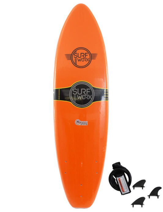 Surfworx Base Mini Mal Surfboard 6ft 0 Orange Beginner Package Bundle Surfboard Surfworx