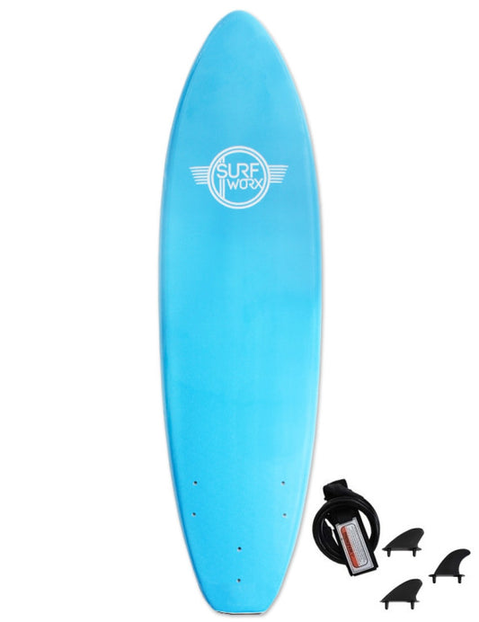 Surfworx Base Mini Mal Surfboard 6ft 0 Azure Blue Beginner Package Bundle Surfboard Surfworx