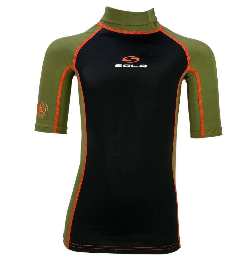 Kids Super Stretch UV Rash Vest Khaki/Black Sola