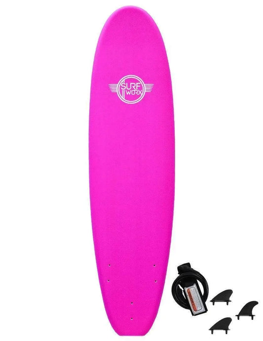 Surfworx Base Mini Mal soft surfboard 7ft 6 Pink Package 7'6 Surfboard Surfworx