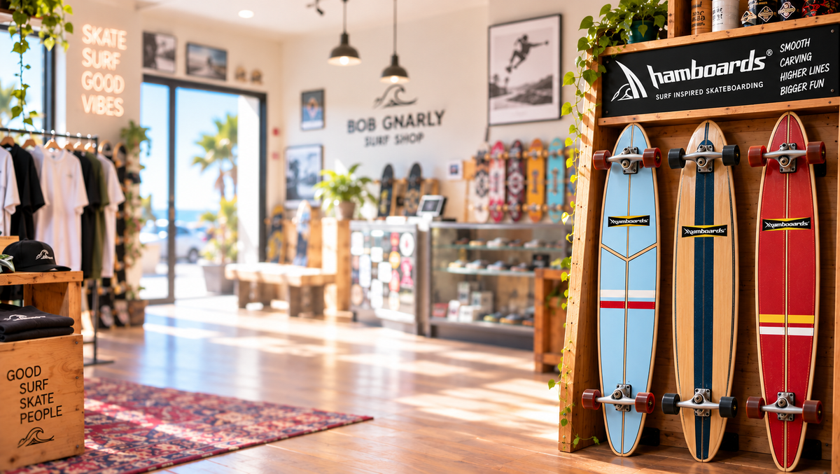 White longboard skateboard with skull and skeleton artwork featuring yellow moon shapes on wooden surface