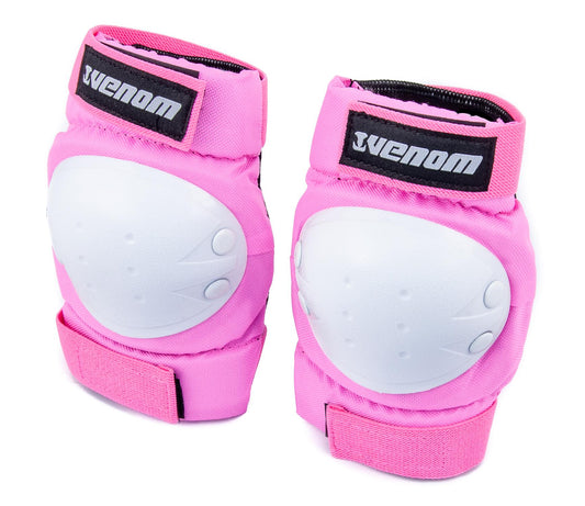 Venom Triple Knee/Elbow/Wrist Pad Set - Pink White Pads Venom Skateboards