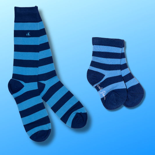 Blue Stripe Matching Bamboo Socks (Adult & Child) Socks Swole Panda UK 4-7 (US 5-7.5 / EU 37-40) 2-3 YEARS