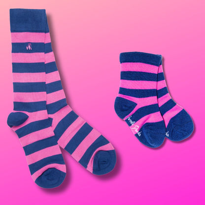 Pink Stripe Matching Bamboo Socks (Adult & Child) Socks Swole Panda UK 4-7 (US 5-7.5 / EU 37-40) 2-3 YEARS