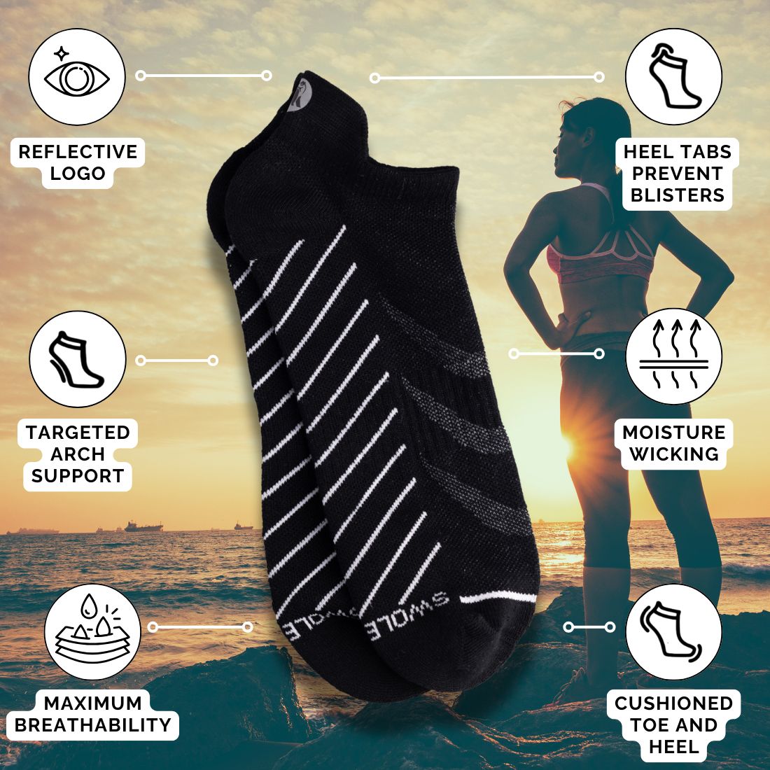 Black Performance Trainer Socks Socks Swole Panda