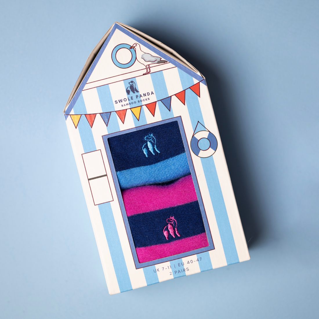 Beach Hut Sock Box - 2 Pairs of Bamboo Socks (His) Sock Gift Box Swole Panda