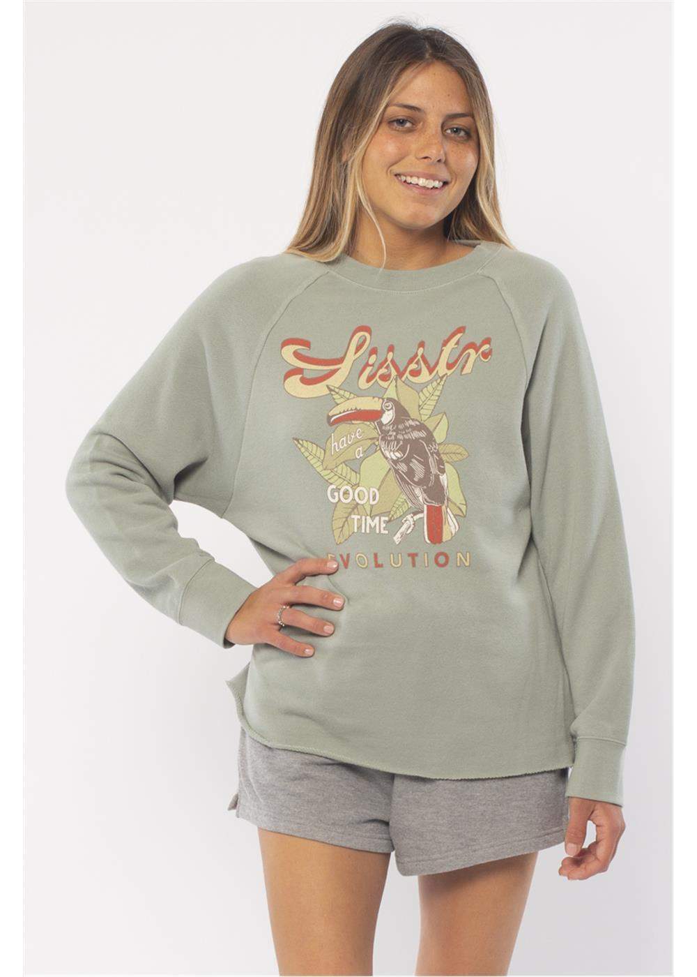 Sisstrevolution Tropical Crew Knit Fleece ladies crew Sisstrevolution Sea Foam XS