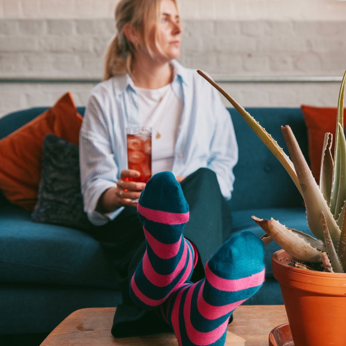 Rich Pink Striped Bamboo Socks (Comfort Cuff) Socks Swole Panda