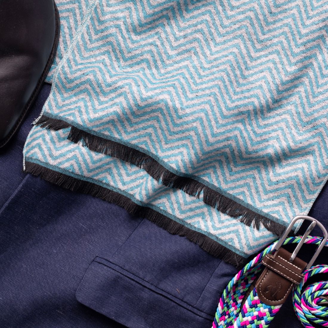 Light Blue Herringbone Bamboo Scarf Scarves Swole Panda