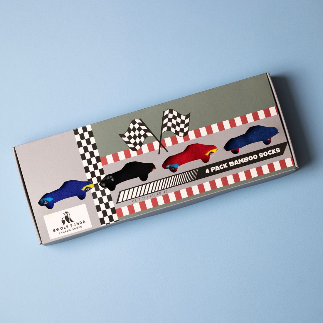 Racing Car Sock Box - 4 Pairs of Bamboo Socks (His) Sock Gift Box Swole Panda