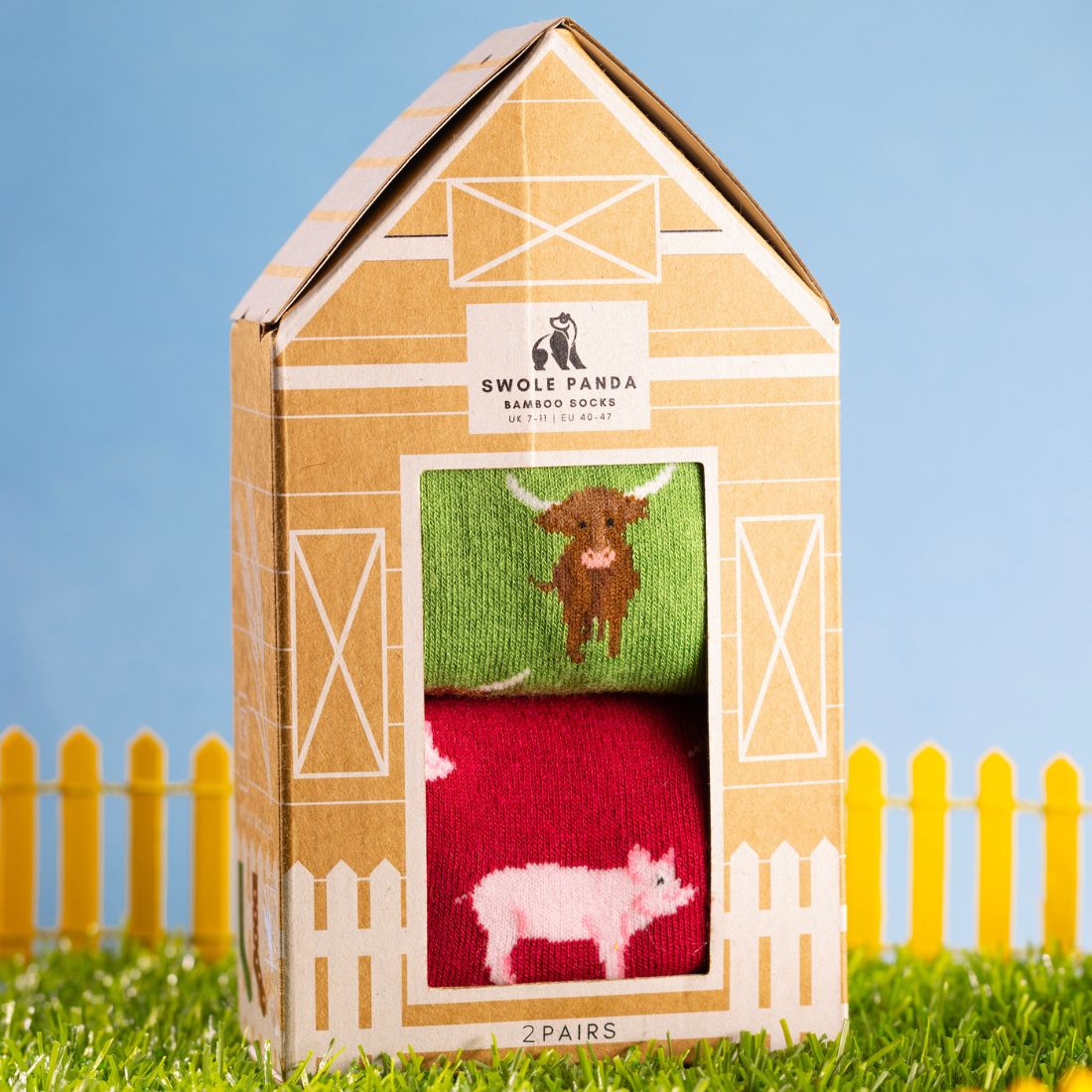 Barn Sock Box - 2 Pairs of Bamboo Socks (His) Sock Gift Box Swole Panda
