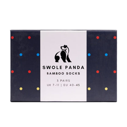 Multi Spot Sock Box - 3 Pairs of Bamboo Socks (His) Sock Gift Box Swole Panda